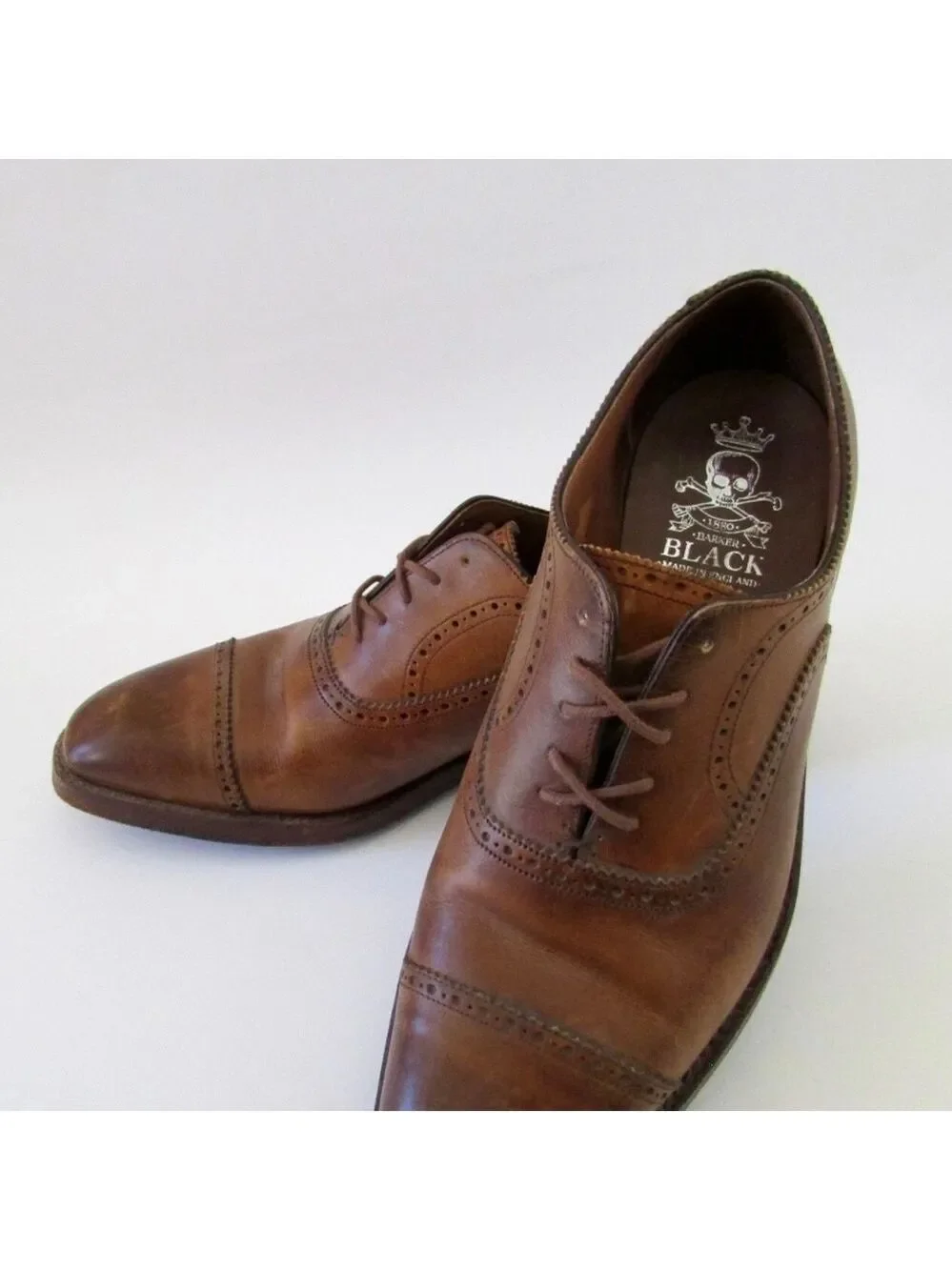 Barker Black Bespoke Wingtip Oxfords Brown Leather Handmade England Size 10.5